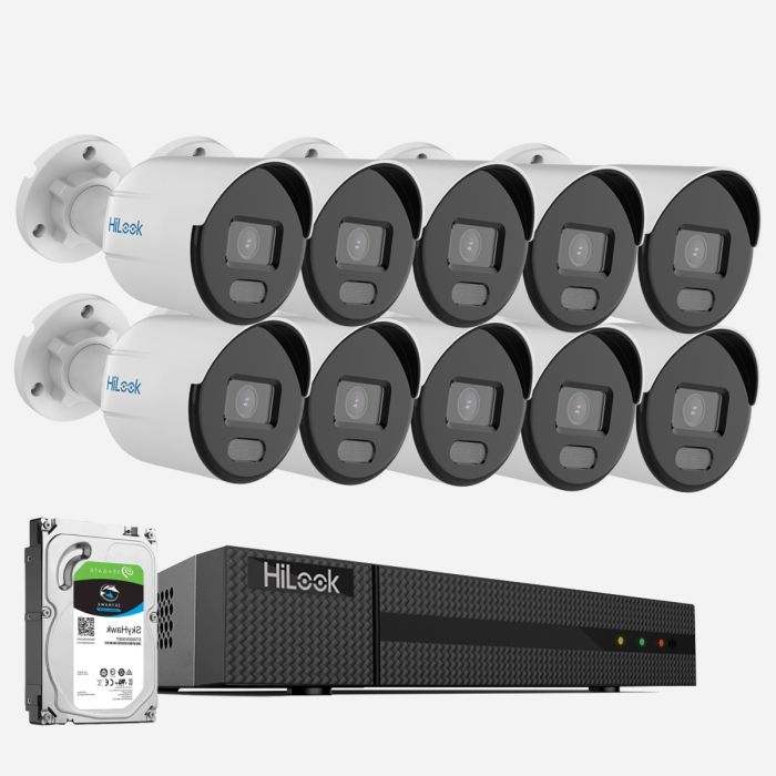 HiLook 2MP 10 x ColorVu PoE IP CCTV Camera System