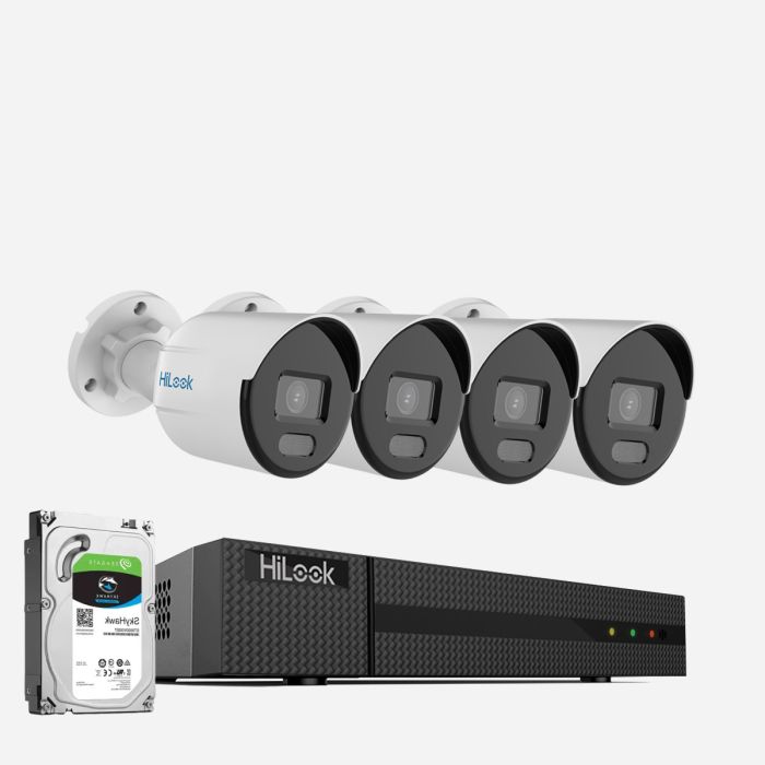 HiLook 2MP 4 x ColorVu PoE IP CCTV Camera System