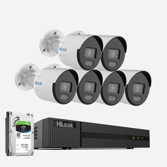 HiLook 2MP 6 x ColorVu PoE IP CCTV Camera System